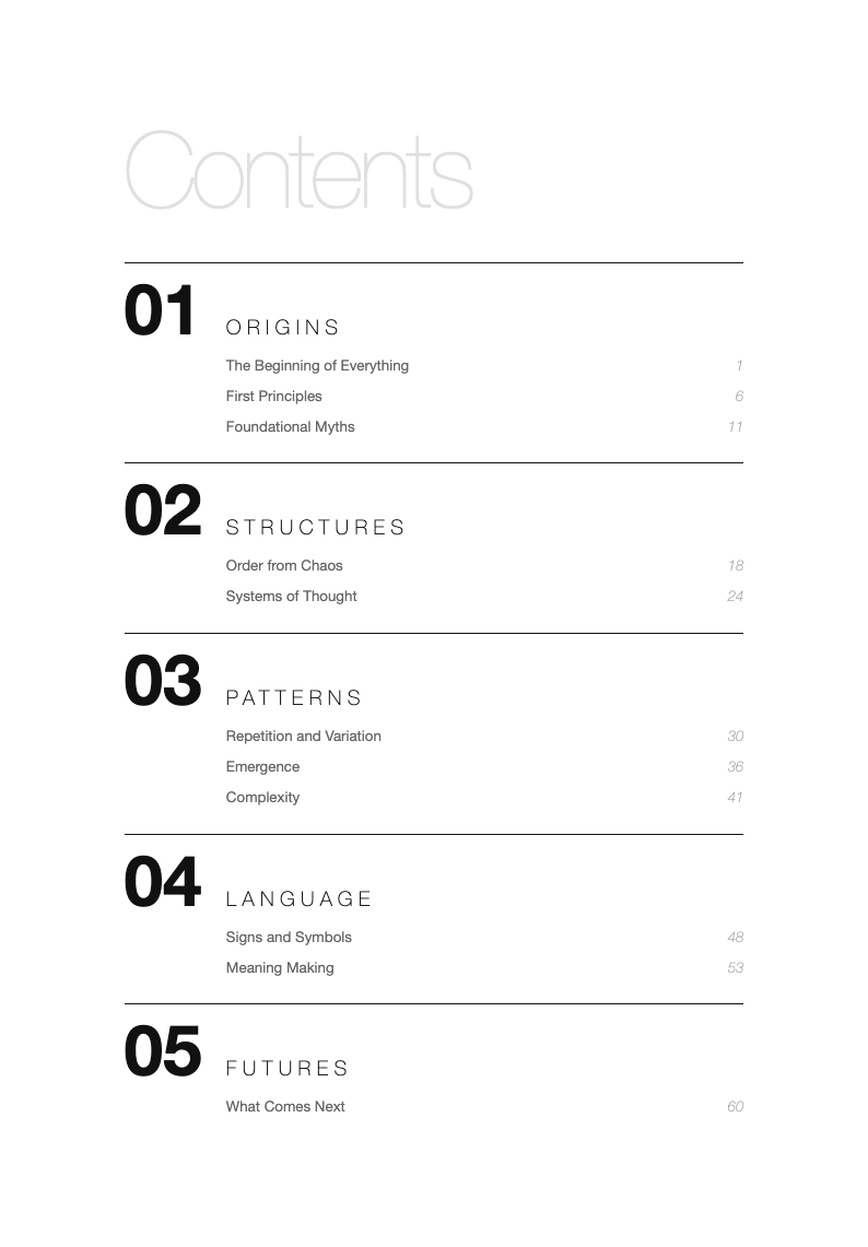 Typographic only table of contents